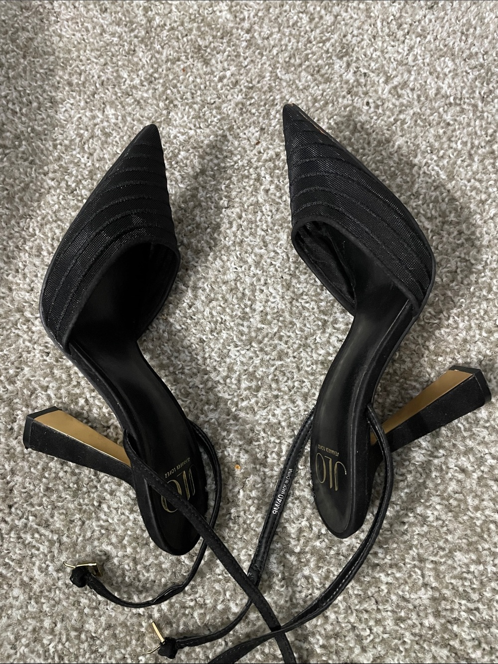 Jennifer Lopez Black Pointed D'Orsay Ankle-Tie Heels